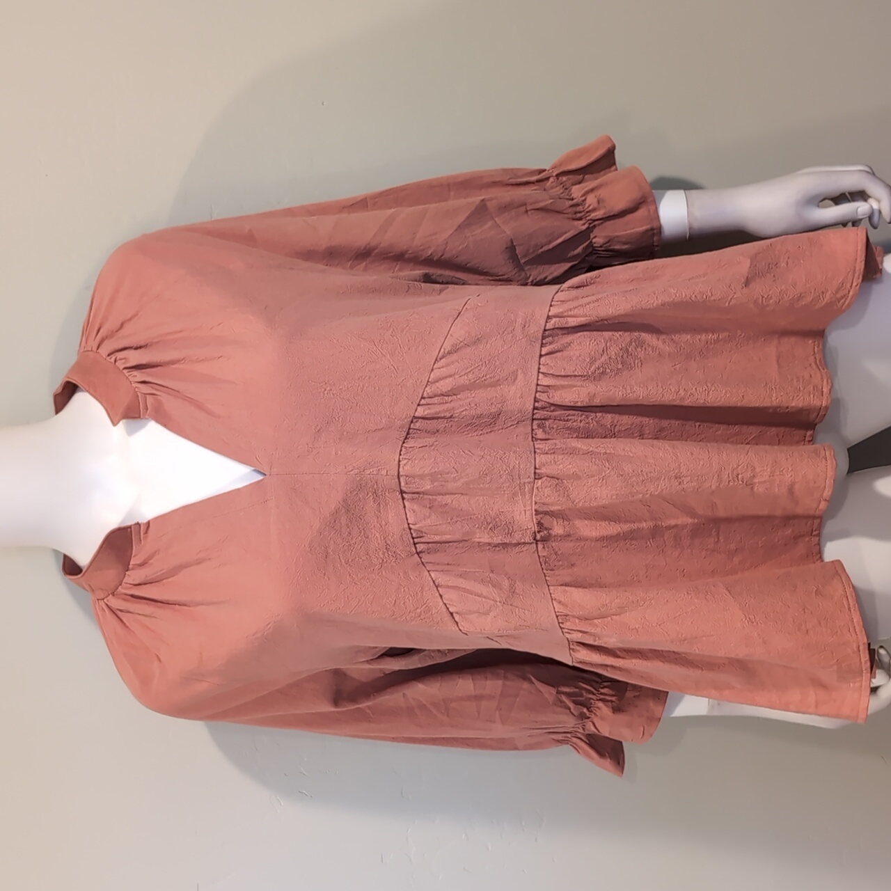 Shein V Neck Dusty Rose Pink 3/4 Sleeve Tiered Pullover Blouse Top Size Xl